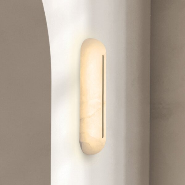 Zambelis LED-stenna svetilka 2546, bela, višina 36 cm, alabaster, z možnostjo zatemnitve, zatemnjen, Bela, Dnevna soba / jedilnica, Kamen