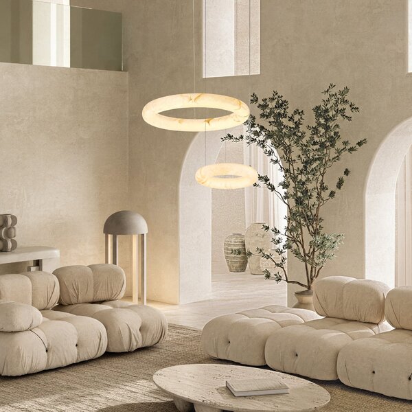 Zambelis LED-visoka svetilka 2542, bela, premer 34 cm, alabaster, z možnostjo zatemnitve, zatemnjen, Bela, Dnevna soba / jedilnica, Kamen