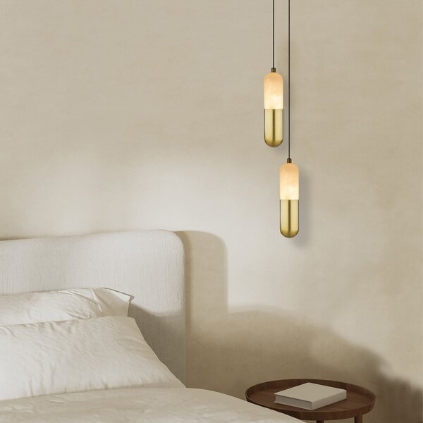 Zambelis LED-visoka svetilka 2545 medenina/bela Ø 5 cm kovina/alabaster z možnostjo, zatemnjen, Zlata / medeninasta, Dnevna soba / jedilnica, Kovina