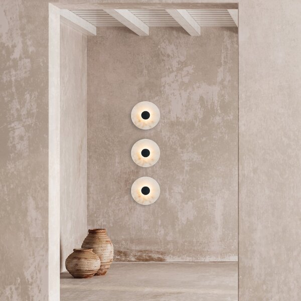 Zambelis LED-stenna svetilka 2551, bela/črna, premer 25 cm, alabaster, Bela, Dnevna soba / jedilnica, Kamen
