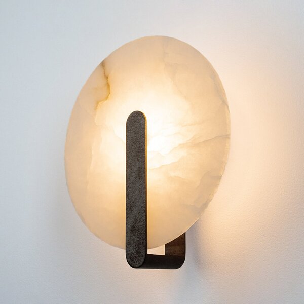 Zambelis LED-stenna svetilka 2553, bela/črna, premer 25 cm, alabaster, Bela, Dnevna soba / jedilnica, Kamen