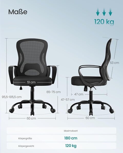 Ergonomska mrežasta pisarniška stolica, črna