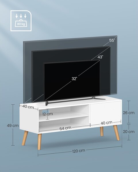 TV-omara, 120 cm široka TV omara, bela