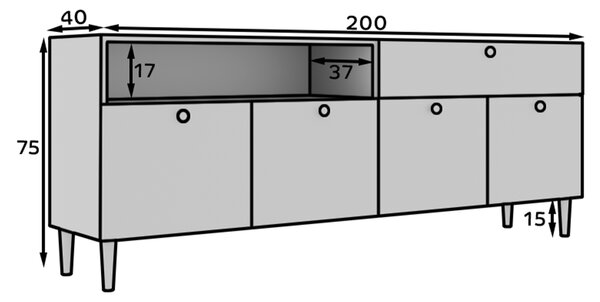 Komoda z omaricami in predalom DULLUM 200x75cm, bela