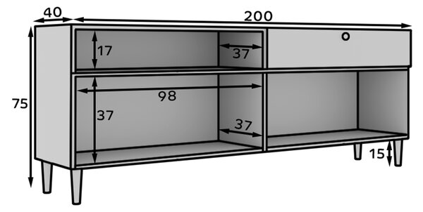 Komoda z omaricami in predalom DULLUM 200x75cm, bela