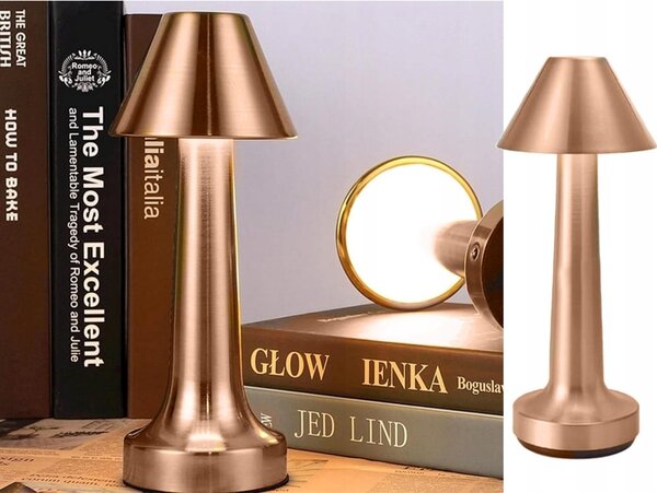 LED kovinska aku. 1500mah touch namizna svetilka USB 3 barve osvetlitve bakrena