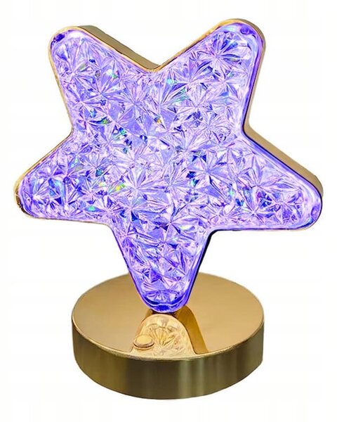 LED RGB aku. kristalna dekorativna nočna svetilka USB 17cm zvezda