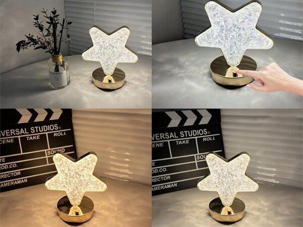 LED RGB aku. kristalna dekorativna nočna svetilka USB 17cm zvezda