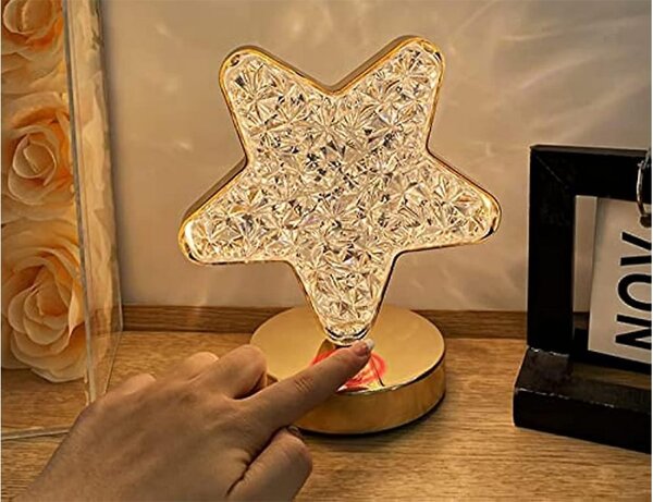 LED RGB aku. kristalna dekorativna nočna svetilka USB 17cm zvezda