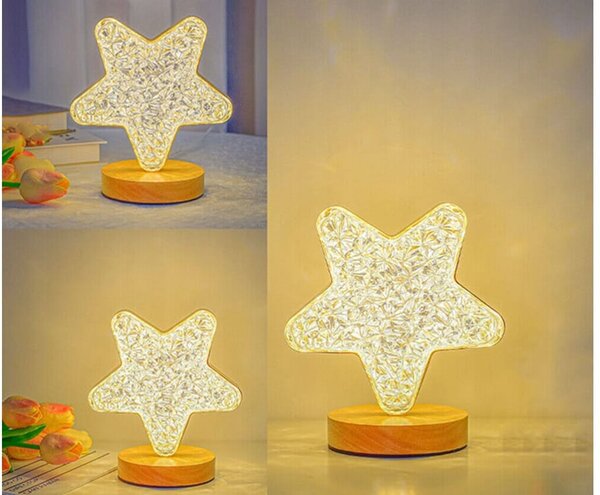 LED RGB aku. kristalna dekorativna nočna svetilka USB 17cm zvezda