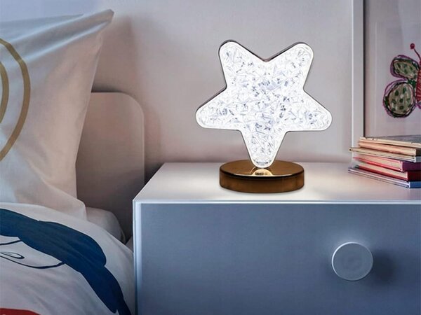 LED RGB aku. kristalna dekorativna nočna svetilka USB 17cm zvezda