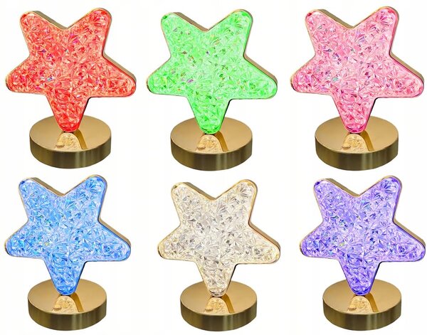 LED RGB aku. kristalna dekorativna nočna svetilka USB 17cm zvezda