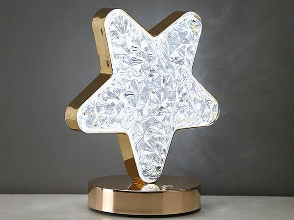 LED RGB aku. kristalna dekorativna nočna svetilka USB 17cm zvezda