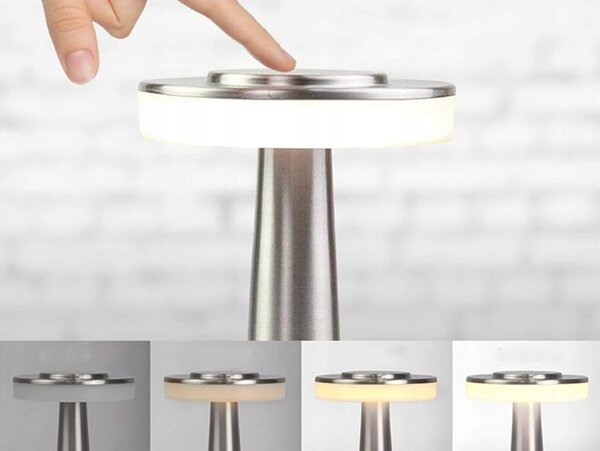 LED kovinska aku. 1500mah touch namizna svetilka USB srebrna