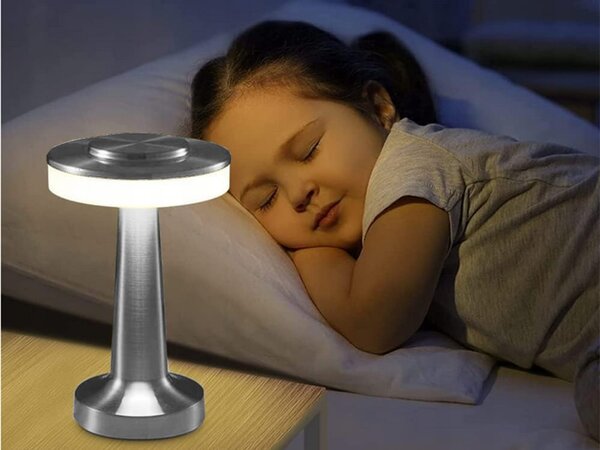 LED kovinska aku. 1500mah touch namizna svetilka USB srebrna