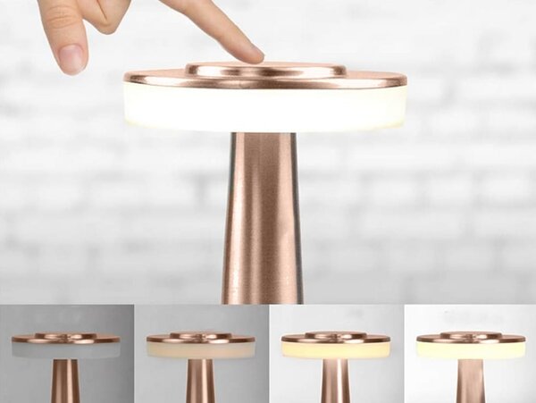 LED kovinska aku. 1500mah touch namizna svetilka USB bakrena