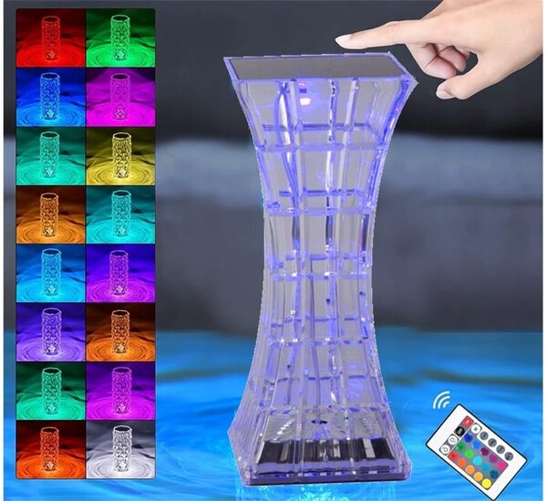 LED RGB aku. namizna kristalna svetilka USB daljinec pravokotna