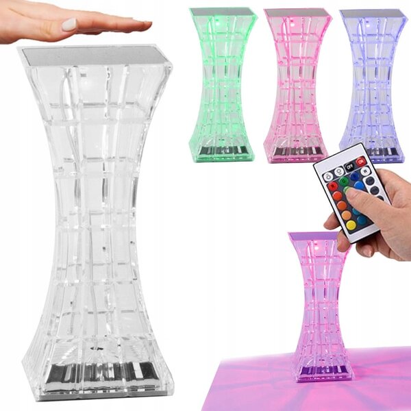 LED RGB aku. namizna kristalna svetilka USB daljinec pravokotna