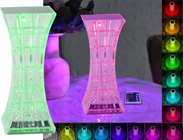 LED RGB aku. namizna kristalna svetilka USB daljinec pravokotna