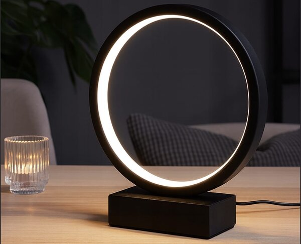 LED okrogla namizna svetilka 3 barve svetlobe USB 23cm črna