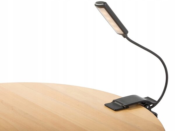 LED aku. 1100mAh lučka za branje knjig 3 barve svetlobe USB črna