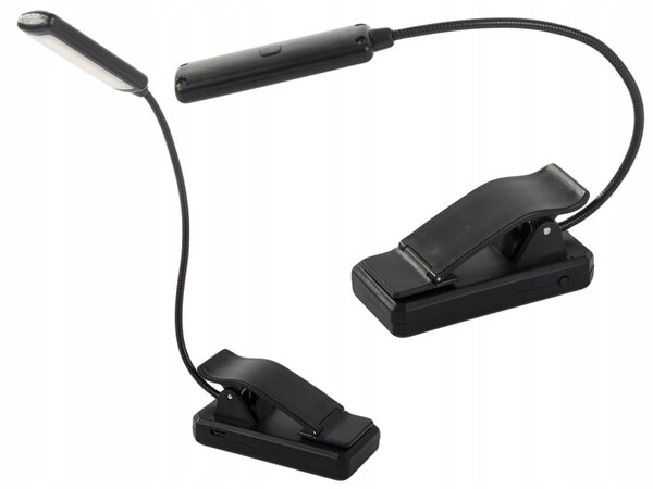 LED aku. 1100mAh lučka za branje knjig 3 barve svetlobe USB črna