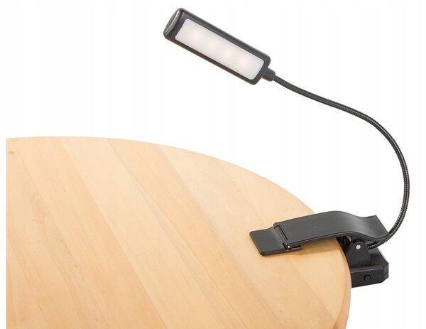 LED aku. 1100mAh lučka za branje knjig 3 barve svetlobe USB črna