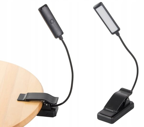 LED aku. 1100mAh lučka za branje knjig 3 barve svetlobe USB črna