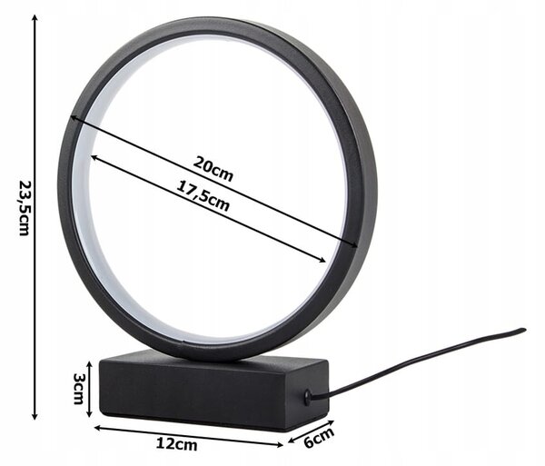LED okrogla namizna svetilka 3 barve svetlobe USB 23cm črna