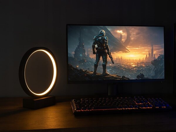 LED okrogla namizna svetilka 3 barve svetlobe USB 23cm črna
