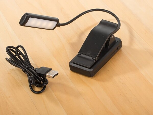 LED aku. 1100mAh lučka za branje knjig 3 barve svetlobe USB črna