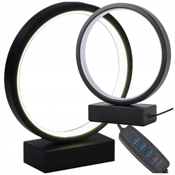 LED okrogla namizna svetilka 3 barve svetlobe USB 23cm črna