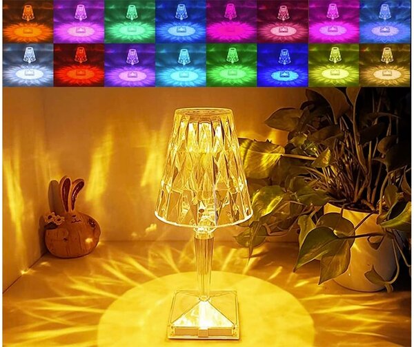 LED RGB aku. namizna kristalna svetilka USB daljinec 25cm