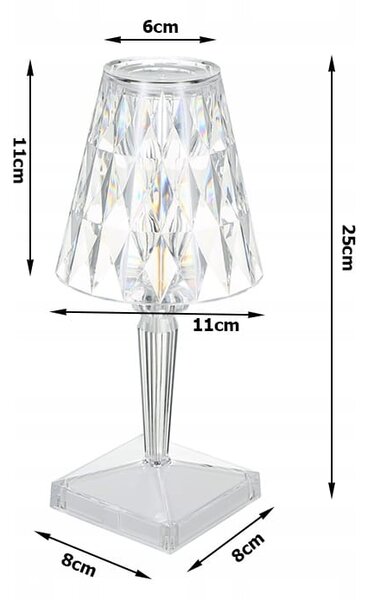 LED RGB aku. namizna kristalna svetilka USB daljinec 25cm