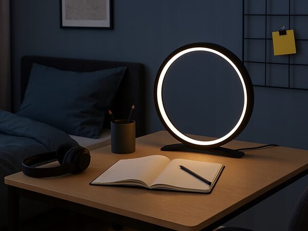 LED okrogla namizna svetilka 3 barve svetlobe USB 26cm črna