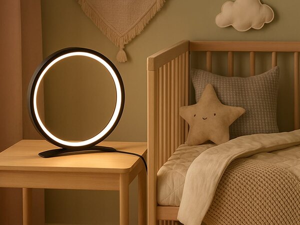 LED okrogla namizna svetilka 3 barve svetlobe USB 26cm črna