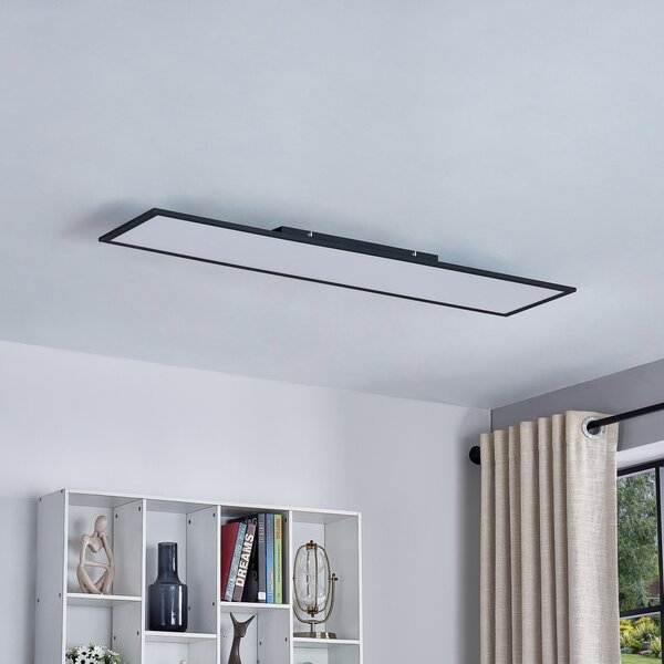 Lindby LED plošča Lamin, črna, 120 cm, CCT, z možnostjo zatemnitve, daljinski, zatemnjen, Črna, Dnevna soba / jedilnica, Kovina, Sodobni