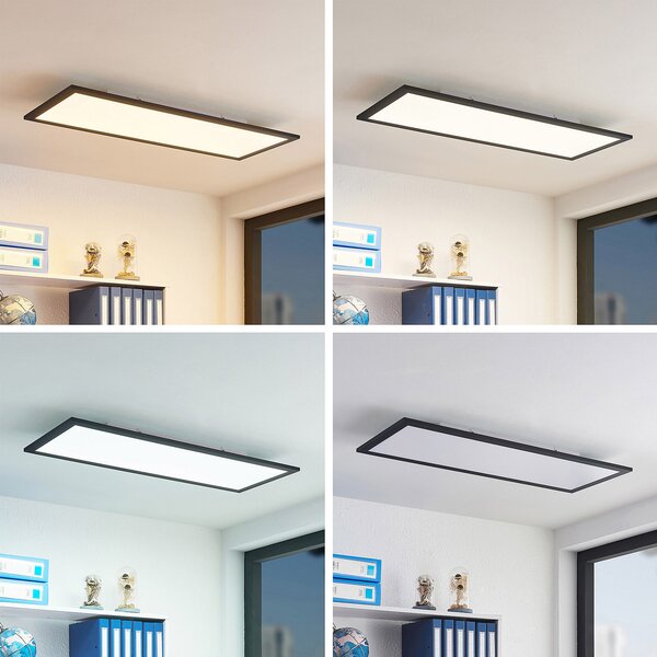 Lindby LED panel Nelios, 80 x 30 cm, CCT, črna, kovina, zatemnjen, Črna, Kuhinja, Plastika, Sodobni
