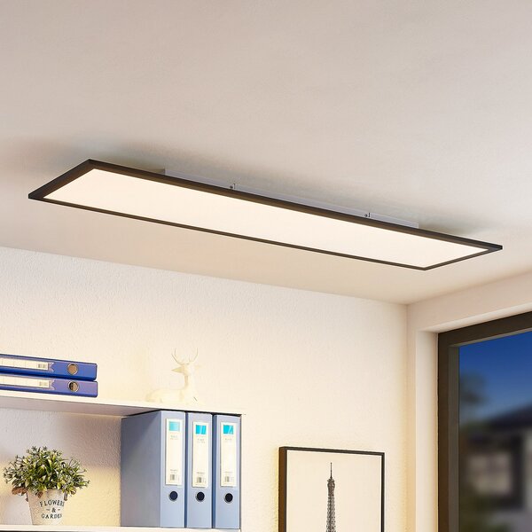 Lindby LED panel Nelios, 120 x 30 cm, CCT, črna, kovina, zatemnjen, Črna, Kuhinja, Plastika, Sodobni