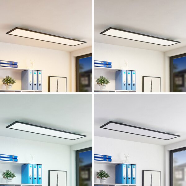 Lindby LED panel Nelios, 120 x 30 cm, CCT, črna, kovina, zatemnjen, Črna, Kuhinja, Plastika, Sodobni