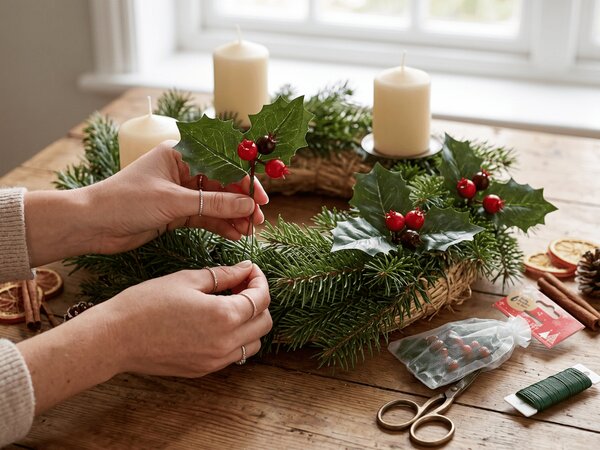 Božične dekoracije na žički HOLLY LEAVES 13 cm 6 kosov