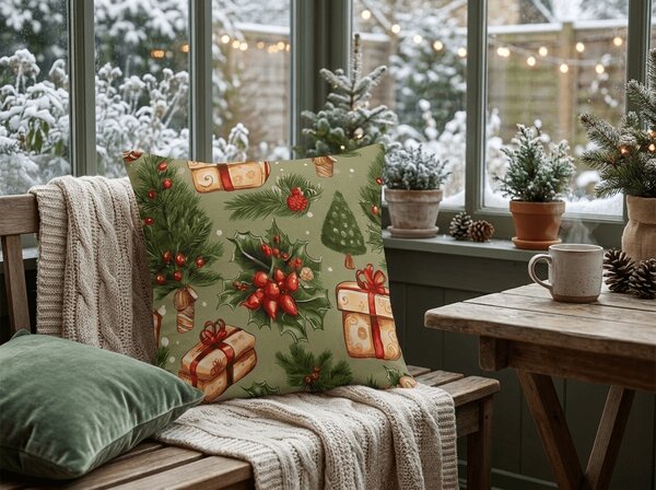 Prevleka za vzglavnik iz mikrovlaken CHRISTMAS PRESENTS 45x45 cm, zelena