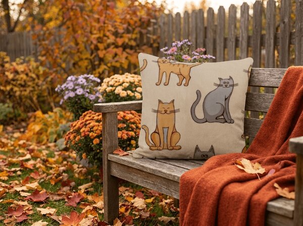 Mikropliš prevleka za vzglavnik COLORED CATS 45x45 cm, kremna