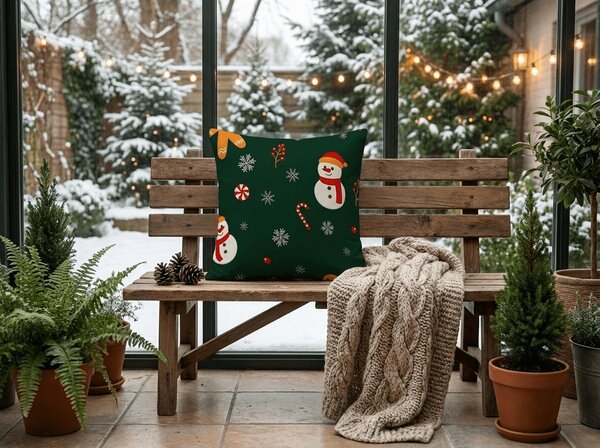 Prevleka za blazino iz mikrovlaken SNOWMAN AND GINGERBREAD 45x45 cm, zelena