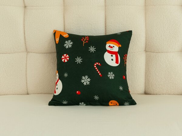 Prevleka za blazino iz mikrovlaken SNOWMAN AND GINGERBREAD 45x45 cm, zelena