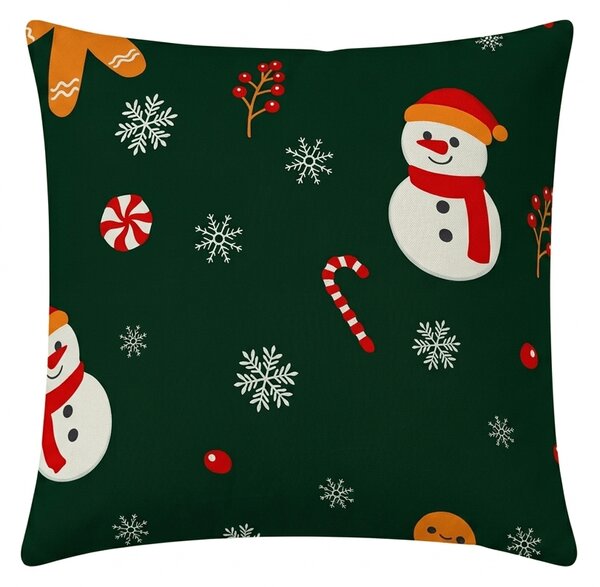 Prevleka za blazino iz mikrovlaken SNOWMAN AND GINGERBREAD 45x45 cm, zelena
