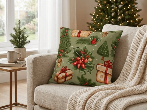 Prevleka za vzglavnik iz mikrovlaken CHRISTMAS PRESENTS 45x45 cm, zelena