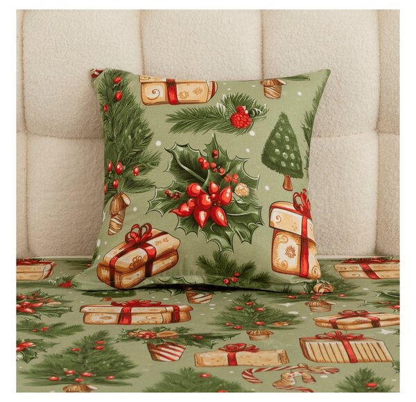 Prevleka za vzglavnik iz mikrovlaken CHRISTMAS PRESENTS 45x45 cm, zelena