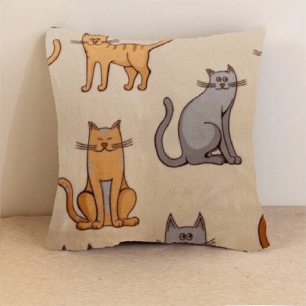 Mikropliš prevleka za vzglavnik COLORED CATS 45x45 cm, kremna