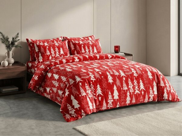 Posteljnina mikropliš CHRISTMAS TREES rdeča Dimenzije posteljnine: 2 kom 70 x 90 cm | 200 x 220 cm